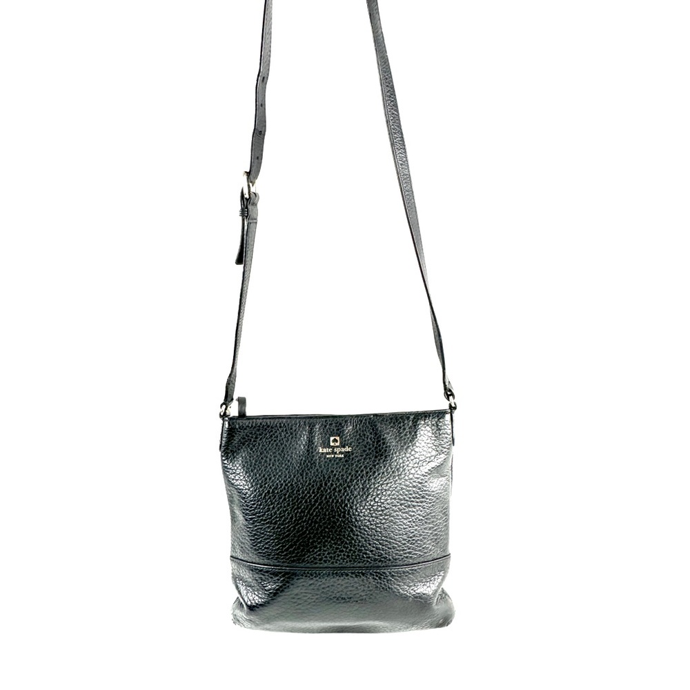 Kate Spade New York Black Pebbled Leather Small Crossbody Bag Brass Logo